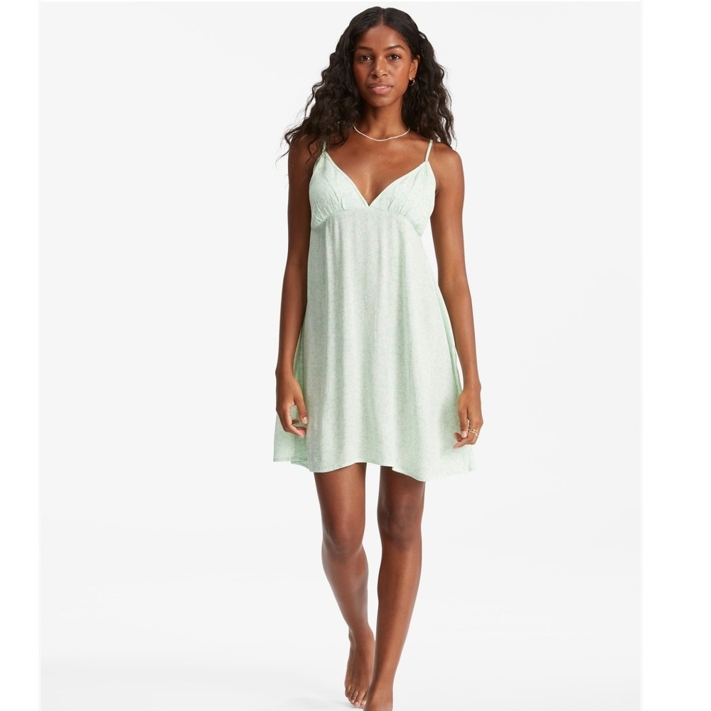 Billabong Women Slip Dress XS Mint Green Floral Boho Festival vacation summer